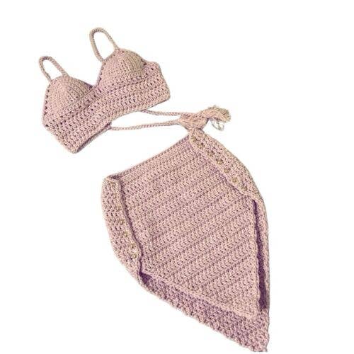 Light Pink Crochet Top And Skirt Set Size XS for wholesale by Fleur de lys collections