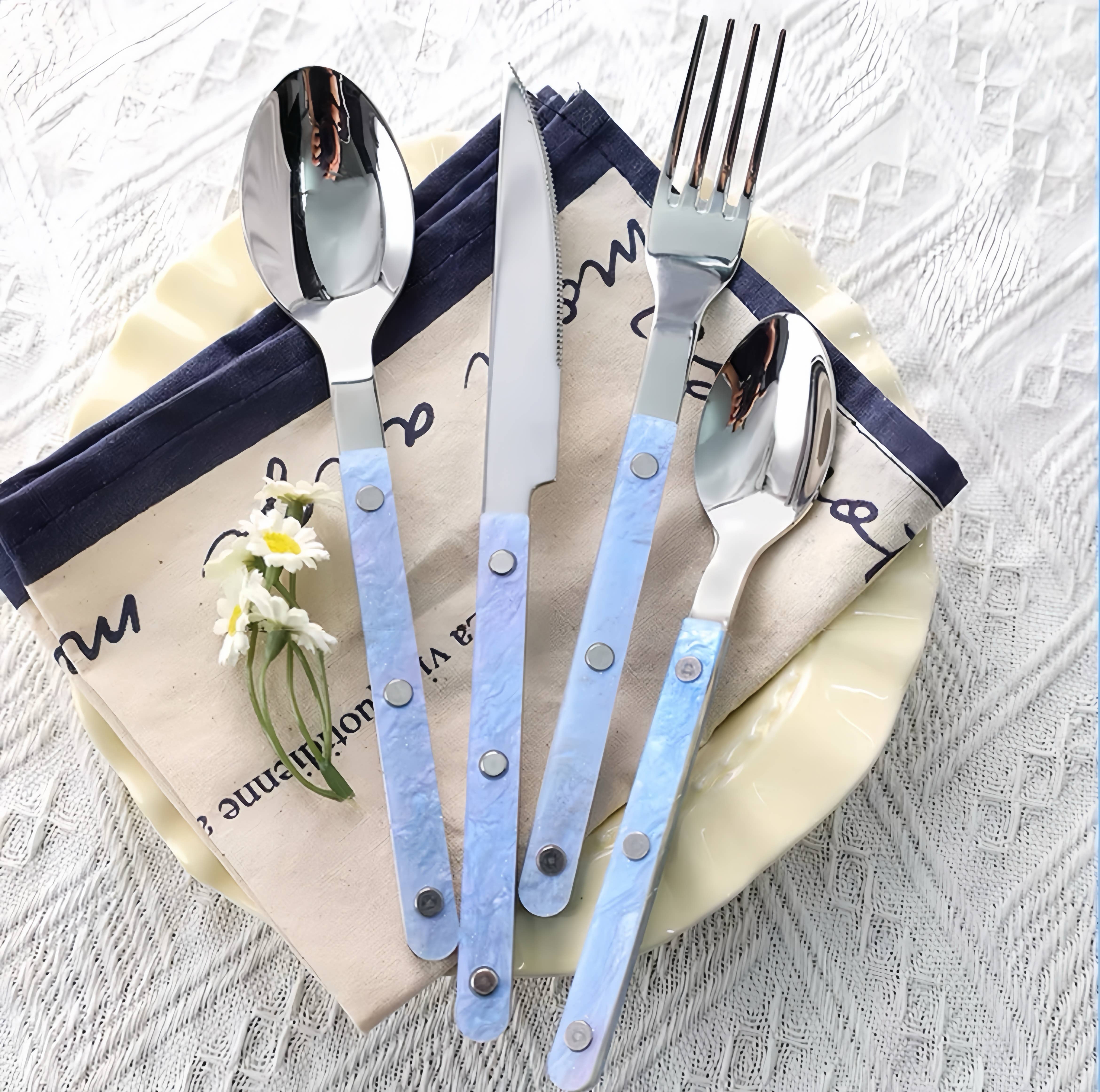INSPECIAL HOME - Wholesale Flatware Set - Set of 10 Pcs Modern Nebula Pattern Cutlery Flatware Utensil8