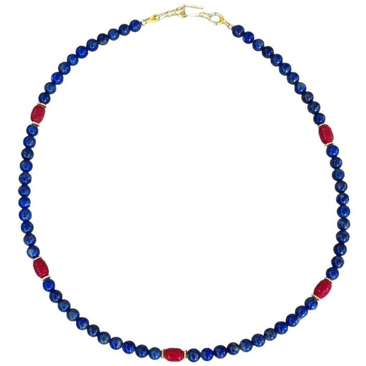 Laguna Lapis Lazuli en gesneden koraalketting voor wholesale door PearlGem Designs