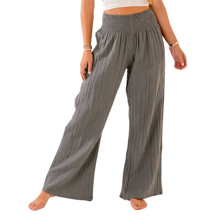Lotus and Luna - Wholesale Pants - Women's - Granite Wide Leg Cotton Pants