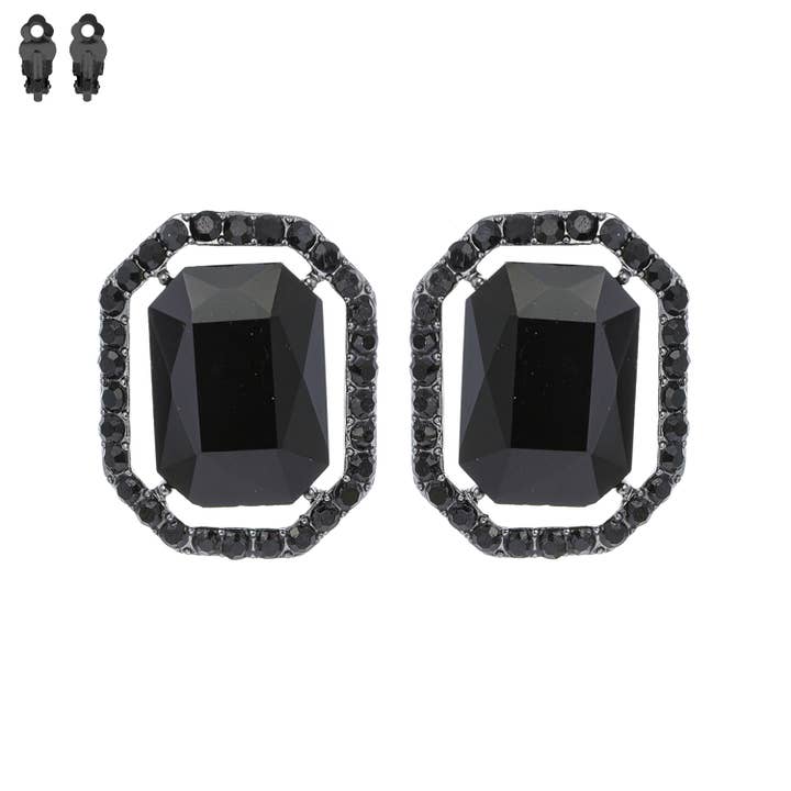 SP Sophia Collection - Wholesale Clip-On Earrings - Radiant Cut Octagonal Frame Halo Clip-On Earrings