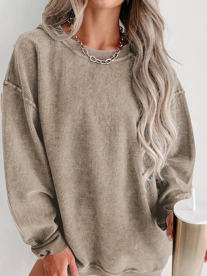 FULL TIME PURCHASE - Wholesale Sweatshirt - Women's - Solid Ribbed Knit Round Neck Pullover Sweatshirt