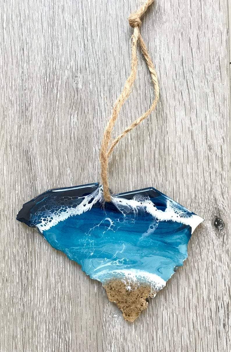 WLB Designs - Wholesale Ornament - State Christmas Ornament, Beach Resin Art State Ornament, Co3