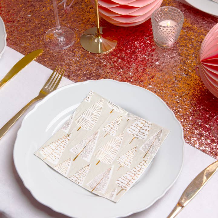 Talking Tables UK – wholesale Disposable napkin – Silver & Gold Eco Christmas Tree Napkins | 20 Pack |3