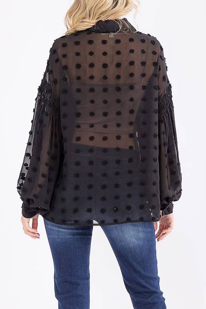 ROUSSEAU - Vente Chemise à col boutonné – femme - CHEMISIER À MANCHES LONGUES AVEC BOUTONS ET DÉTAILS À POIS SUISSES1