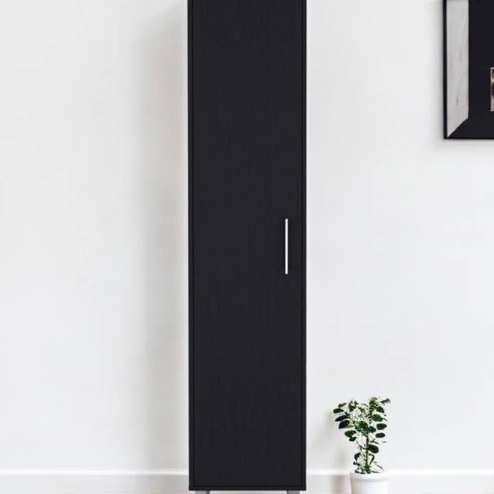 HomeRoots - Wholesale Cabinet - 71" Black Wood Pantry Or Storage Cabinet0