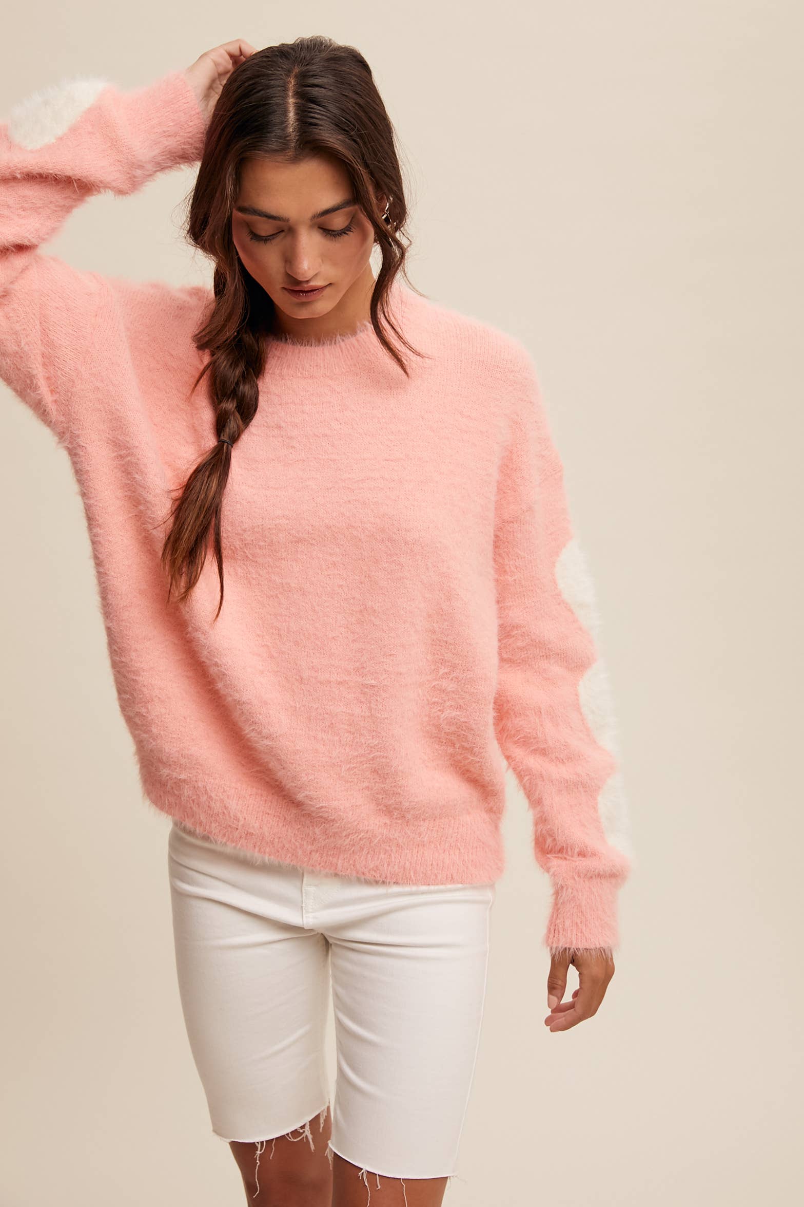 Listicle - Wholesale Knit Sweater - Women's - Fuzzy Heart-Sleeve Pullover Sweater LSW087233