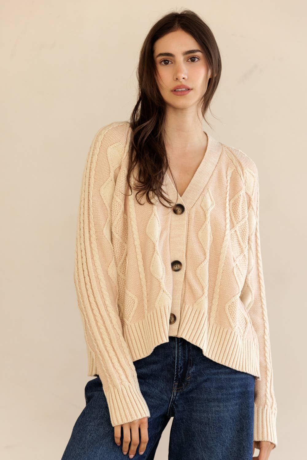 STORIA - Vente Cardigan – femme - JT7252-GILET À BOUTONS EN MAILLE CÂBLÉE1