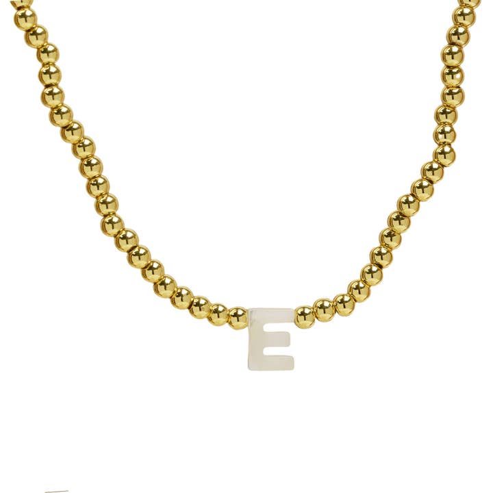 Savvy Bling - Wholesale Pendant/Charm Necklace - Initial Gold Bead Initial Shell 18K Gold Necklace