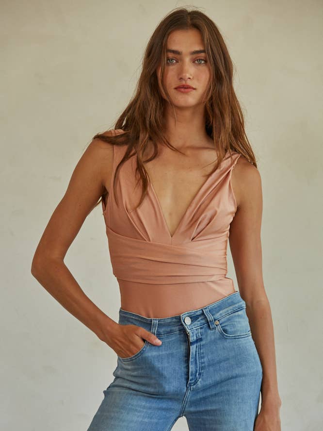 L6880 | Knit Nylon Spandex Jersey Plunged V-Neck Bodysuit for wholesale by By Together