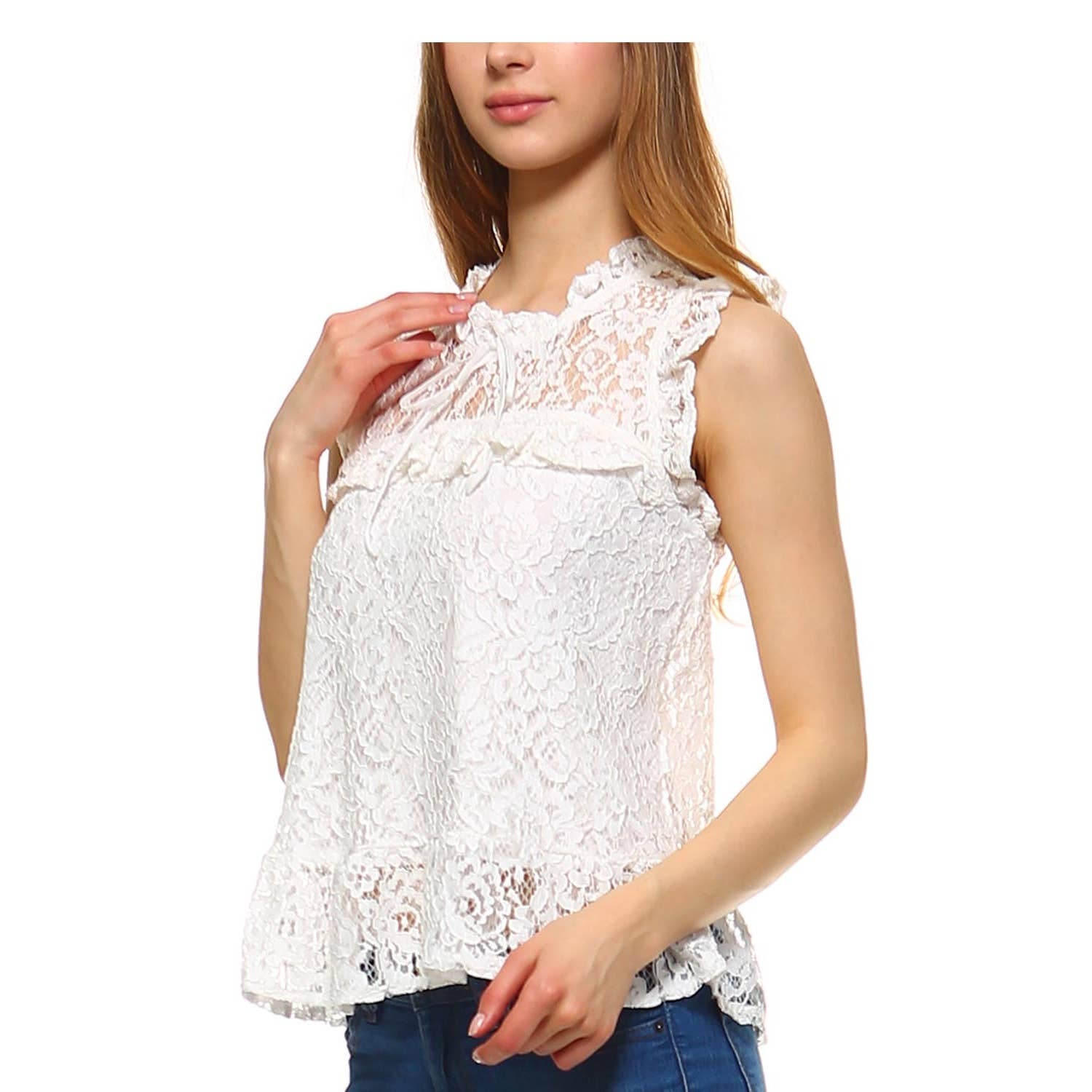 JHP Collection - Wholesale Blouse - Women's - WOMENS PLAIN SLEEVELESS ROUND NECK LACE BLOUSE13