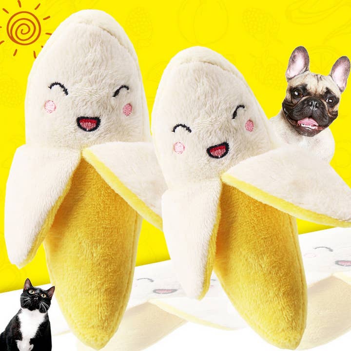 YELLOW Plush Banana Squeaky Toy for Dogs and Cats_CWMM10934 for wholesale on Faire2