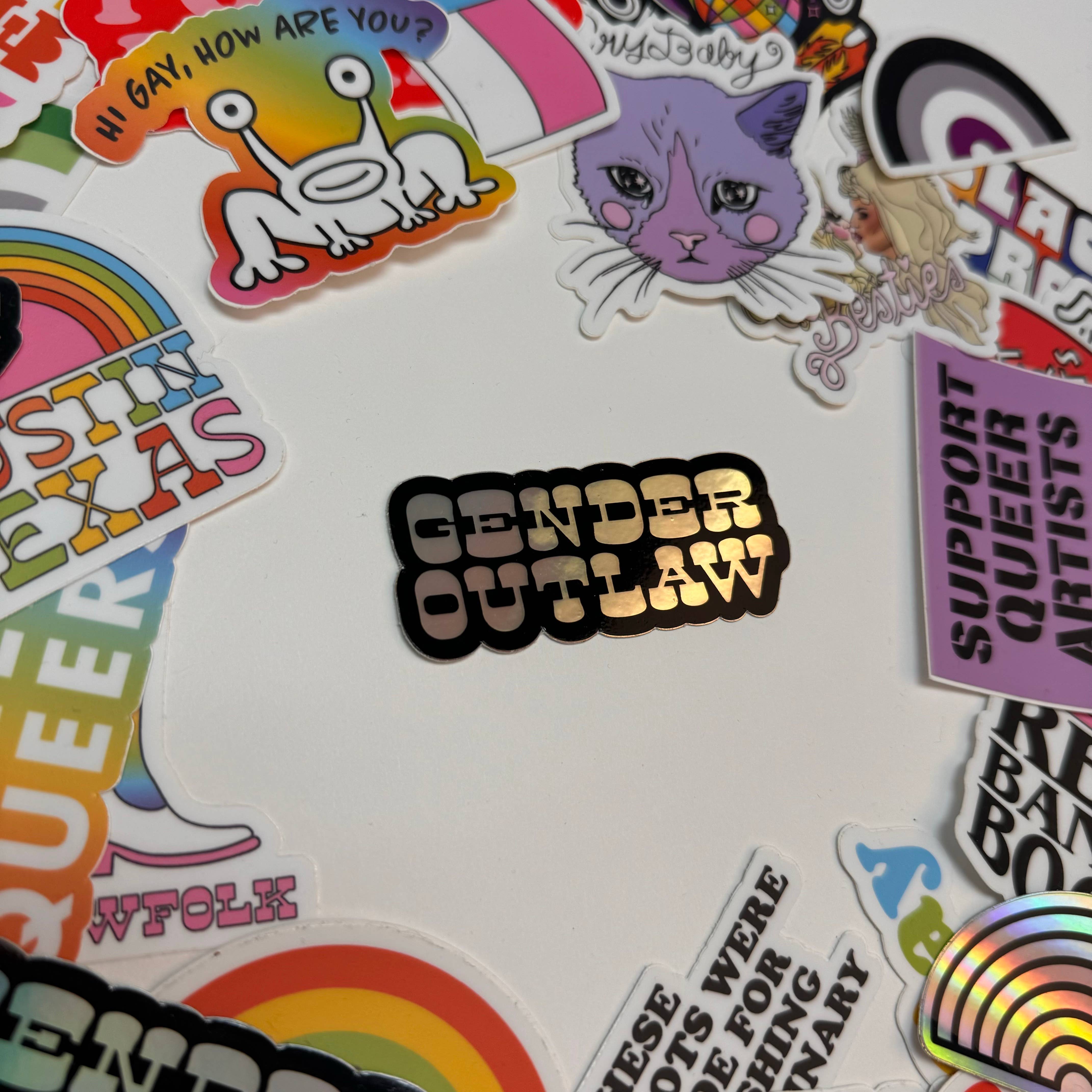 The Little Gay Shop - Wholesale Sticker - Gender Outlaw Holographic Sticker1
