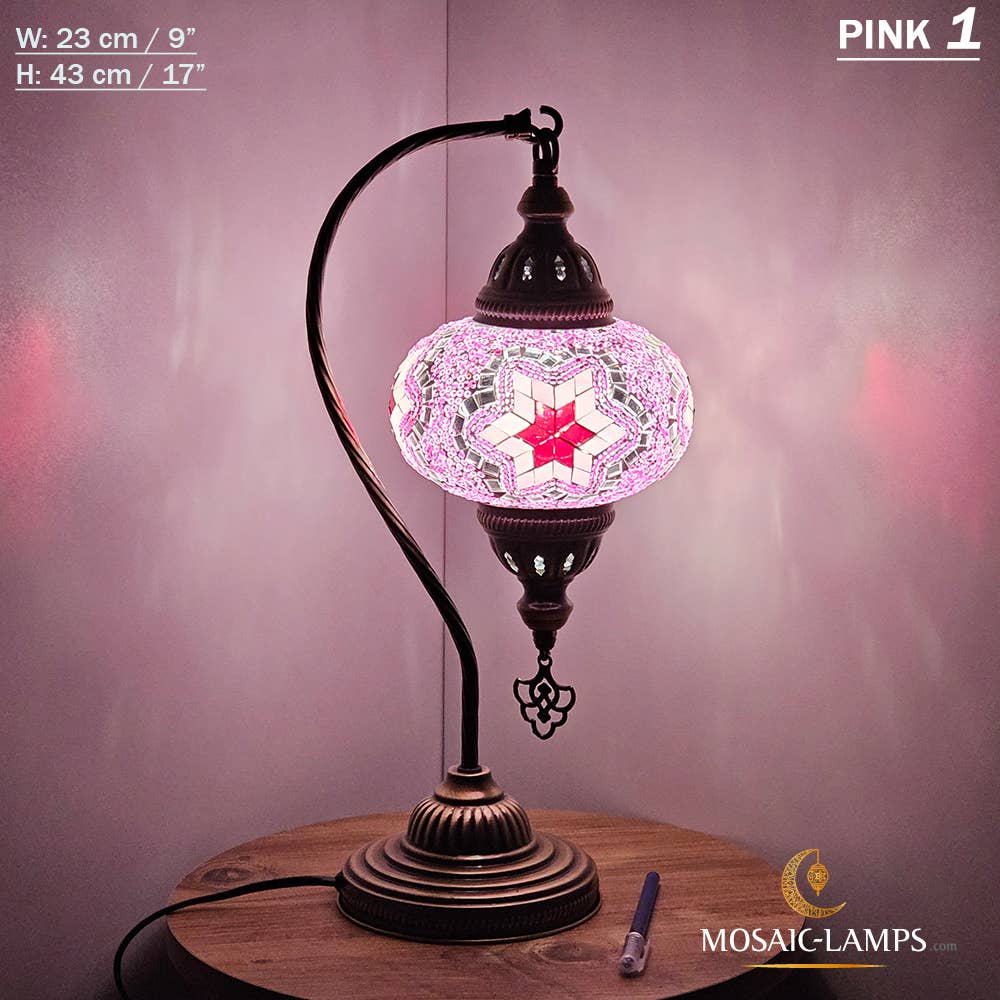 Mosaic Lamps - Wholesale Accent/Desk Lamp - 10+Colors - Gooseneck Large Globe Mosaic Table Lamp, Turkish58