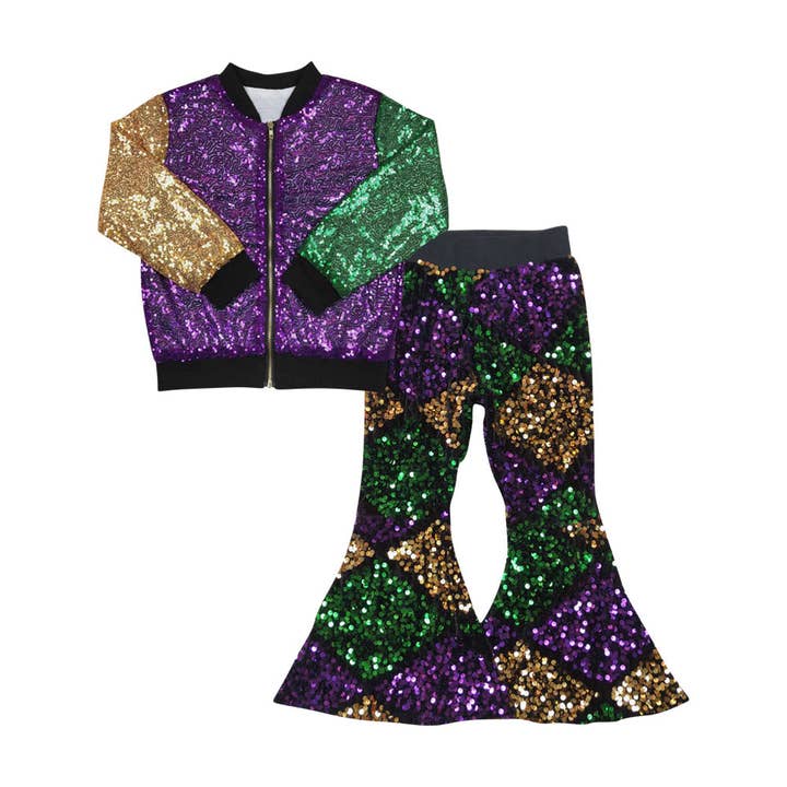 Vestes à paillettes violettes pour bébés filles Mardi Gras, 2 pièces pour la vente par Aier Wholesale