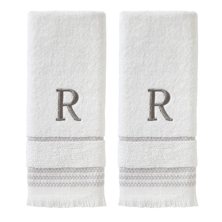 Casual Monogram “R” 2-Piece Cotton Hand Towel Set, White for wholesale by SKL HOME