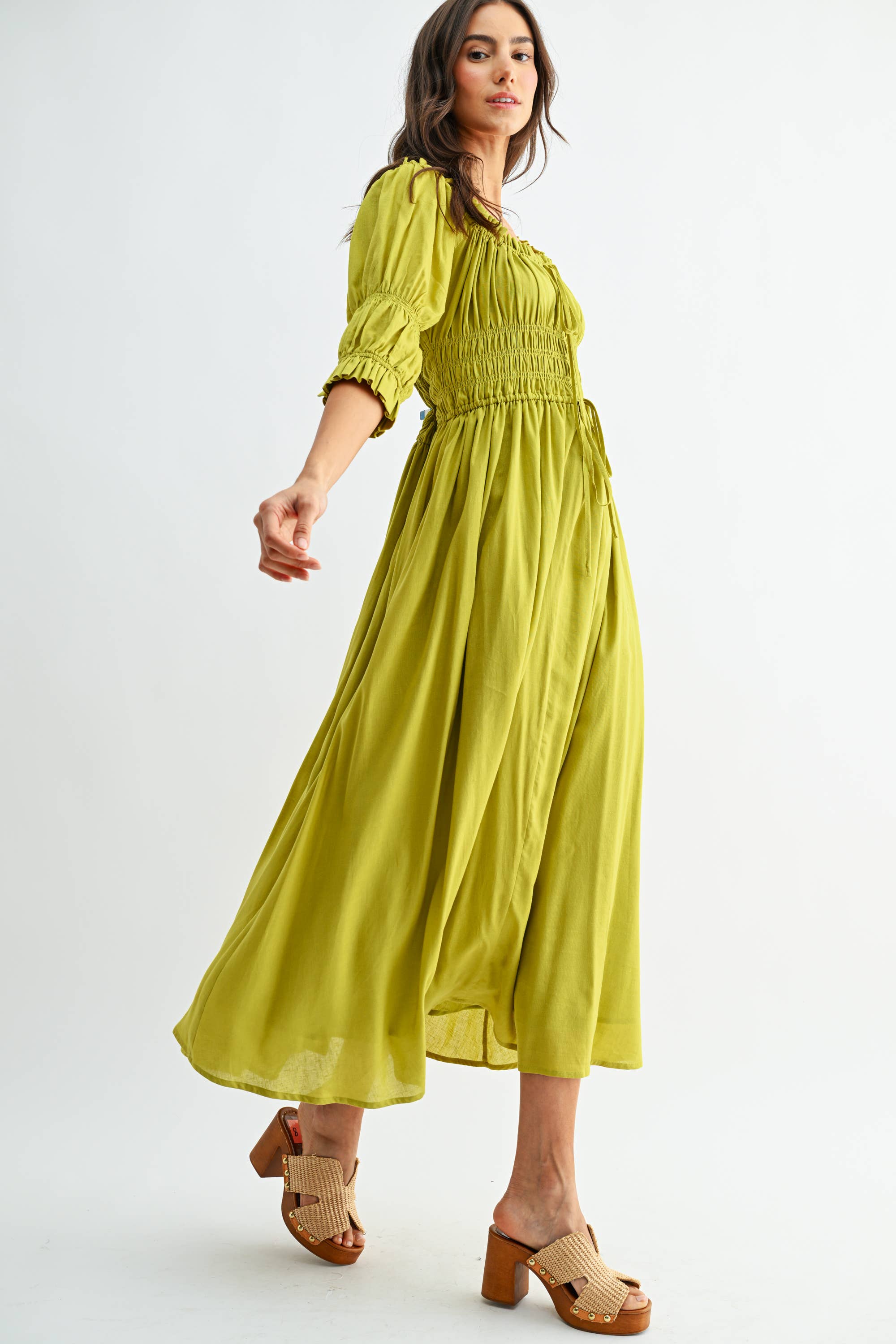 Camellia - Vente Robe – femme - ROBE MIDI ÉPAULES DÉNUDÉES SMOCKÉE JUPE PLISSÉE CD2516418