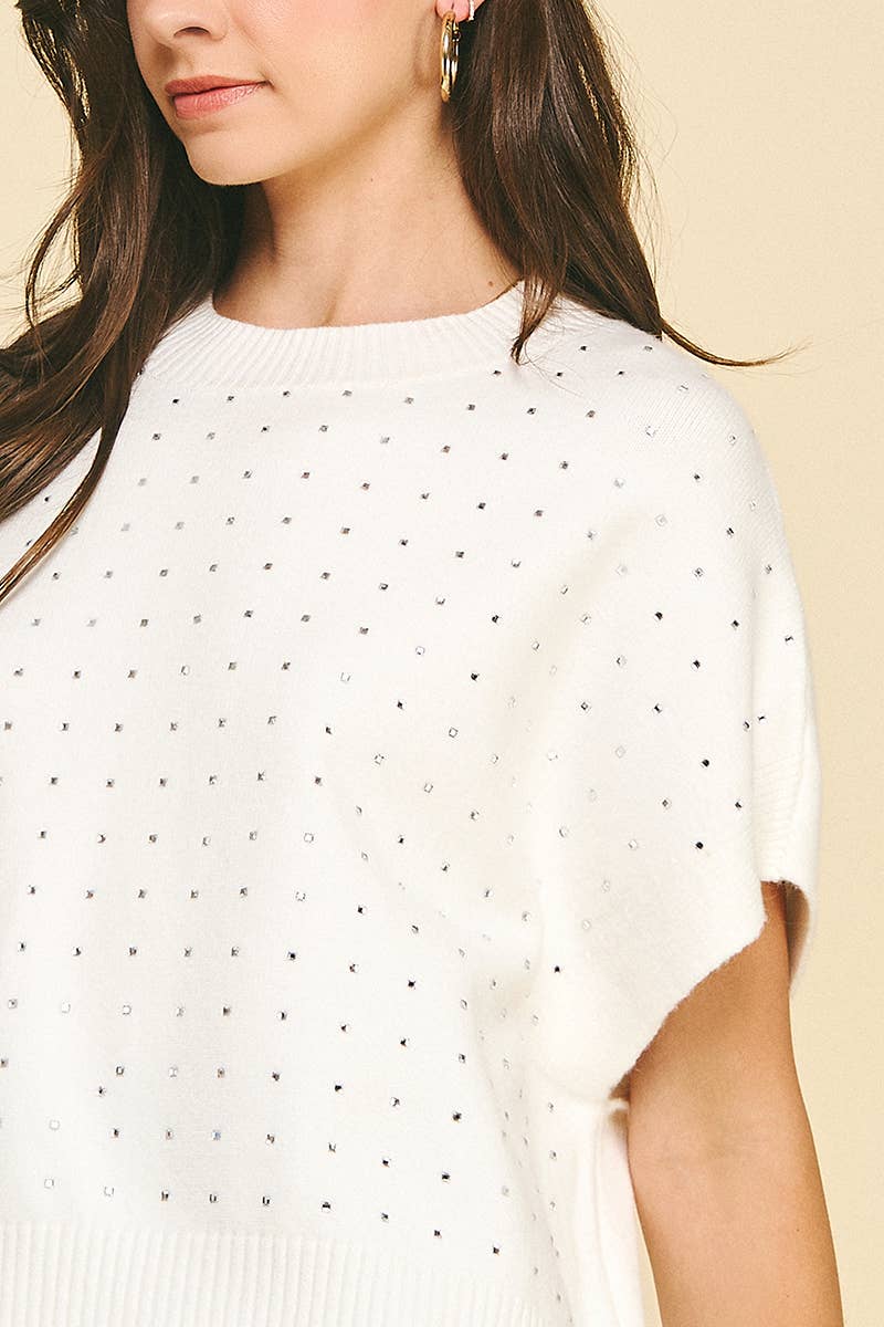 PINCH - Vente Pull en maille – femme - PULL BRODÉ EN PIERRES - 4739WB13