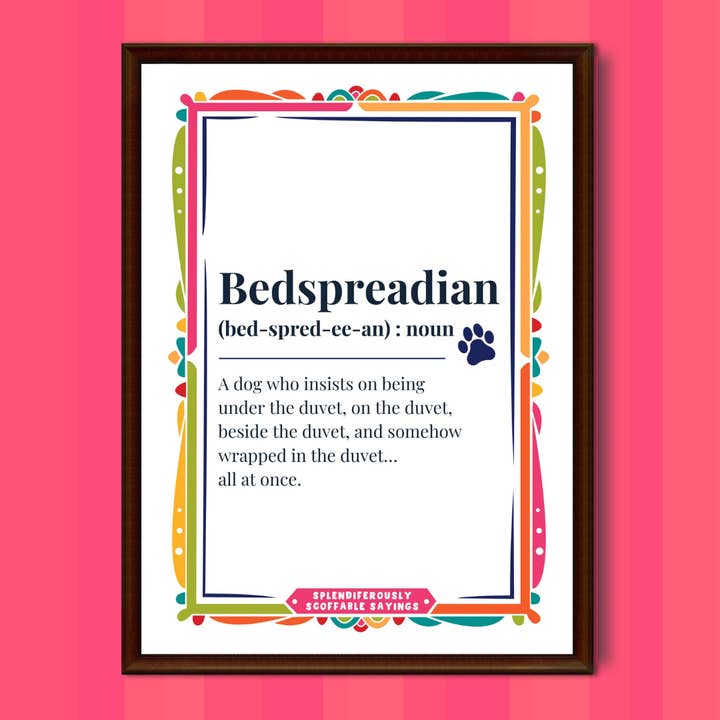 Bettüberwurf Hund Wandkunst A4 Druck für den Großhandel von Scoff Paper