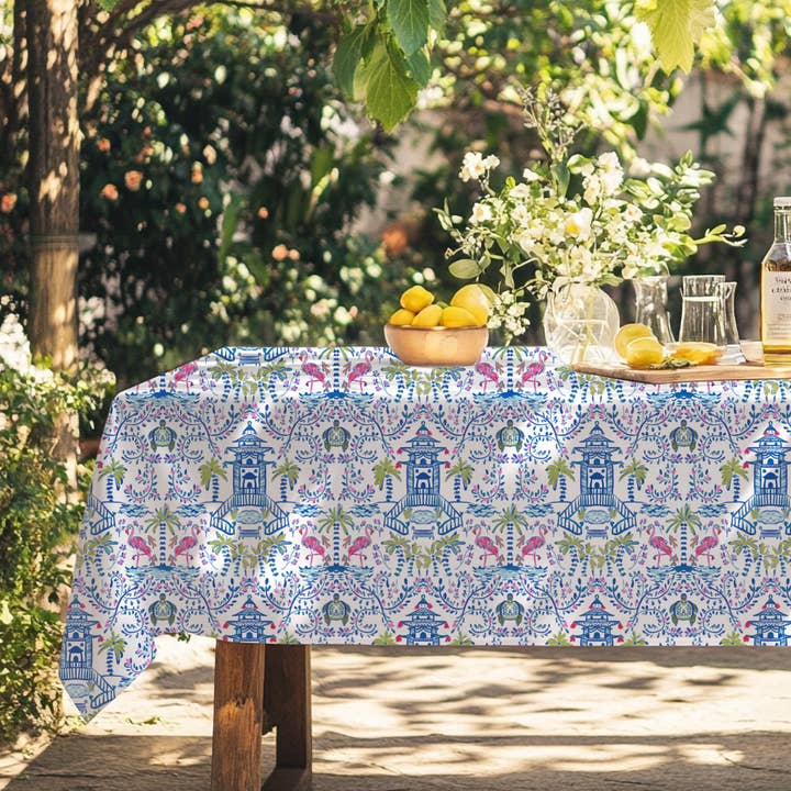 Colorful Chinoiserie Tablecloth for wholesale by Britt Mills Design