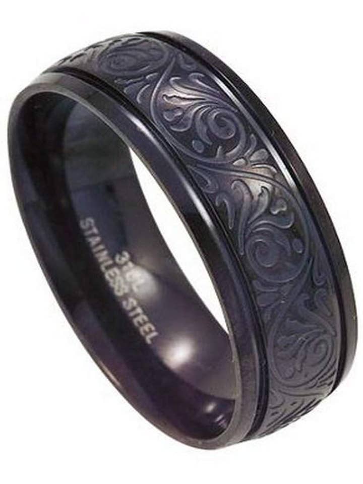 Polished Black Stainless Steel Ring for Men for wholesale by Just Mens Rings