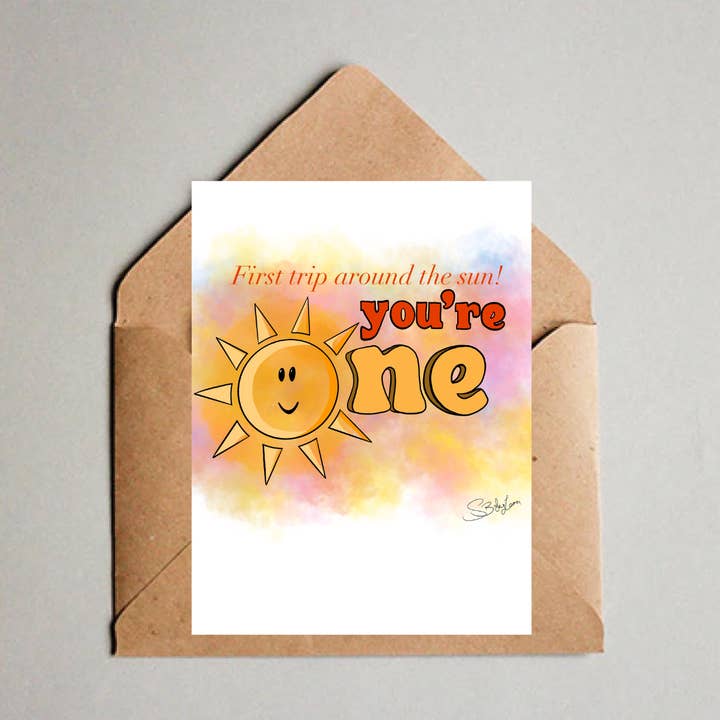 First Trip Around the Sun Birthday Card for wholesale by Tinted Rose Designs