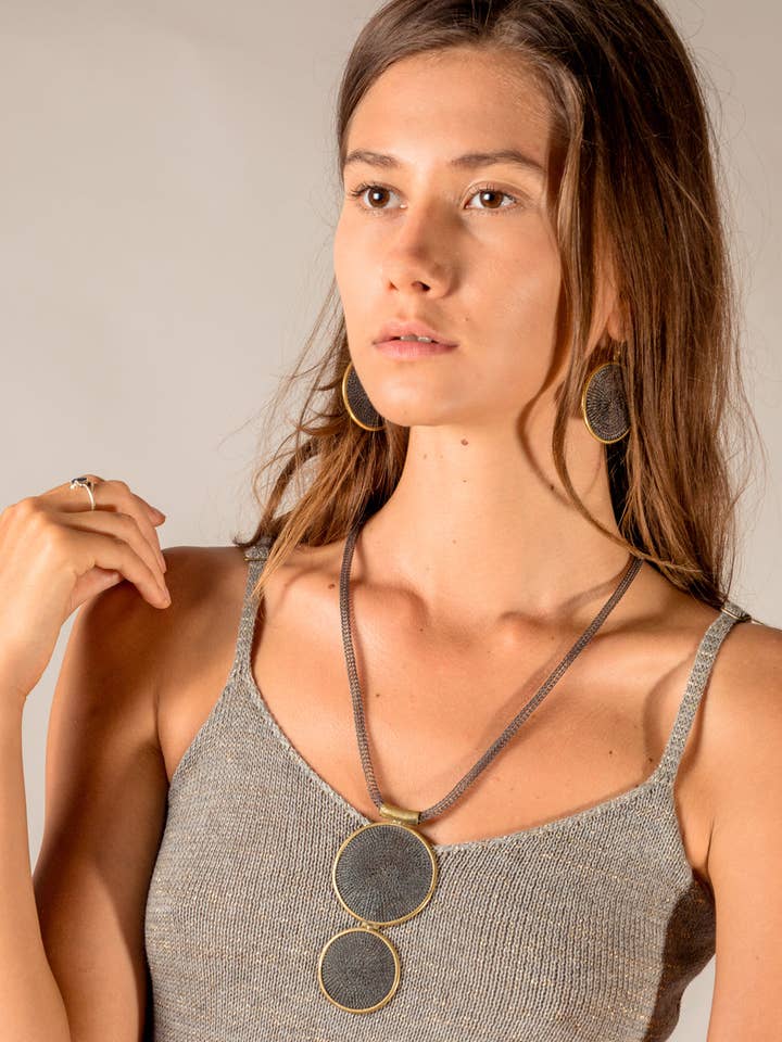 Sumba Double Medallion Necklace - Black for wholesale by Lilla Lane