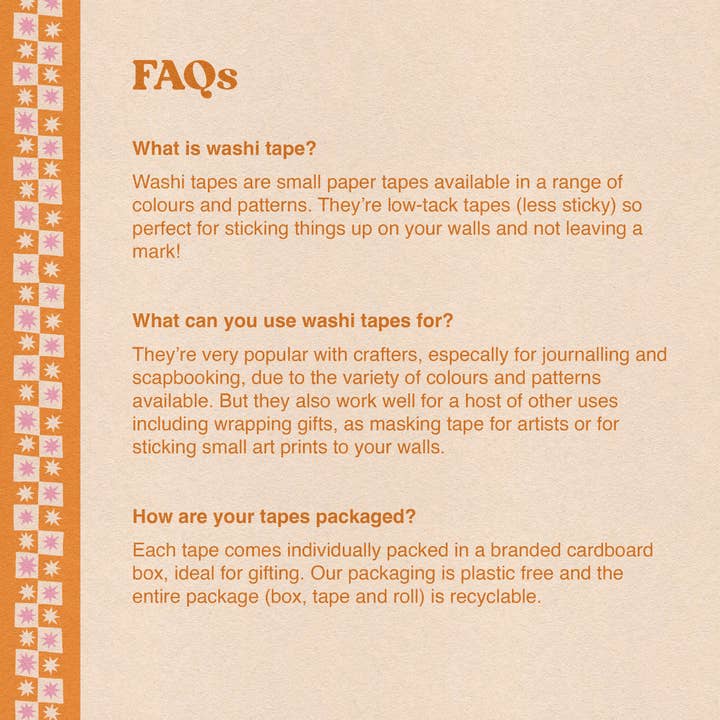 Lately Studio - Wholesale Washi Tape - Star Checkerboard Washi Tape | Orange Checker Paper Tape3