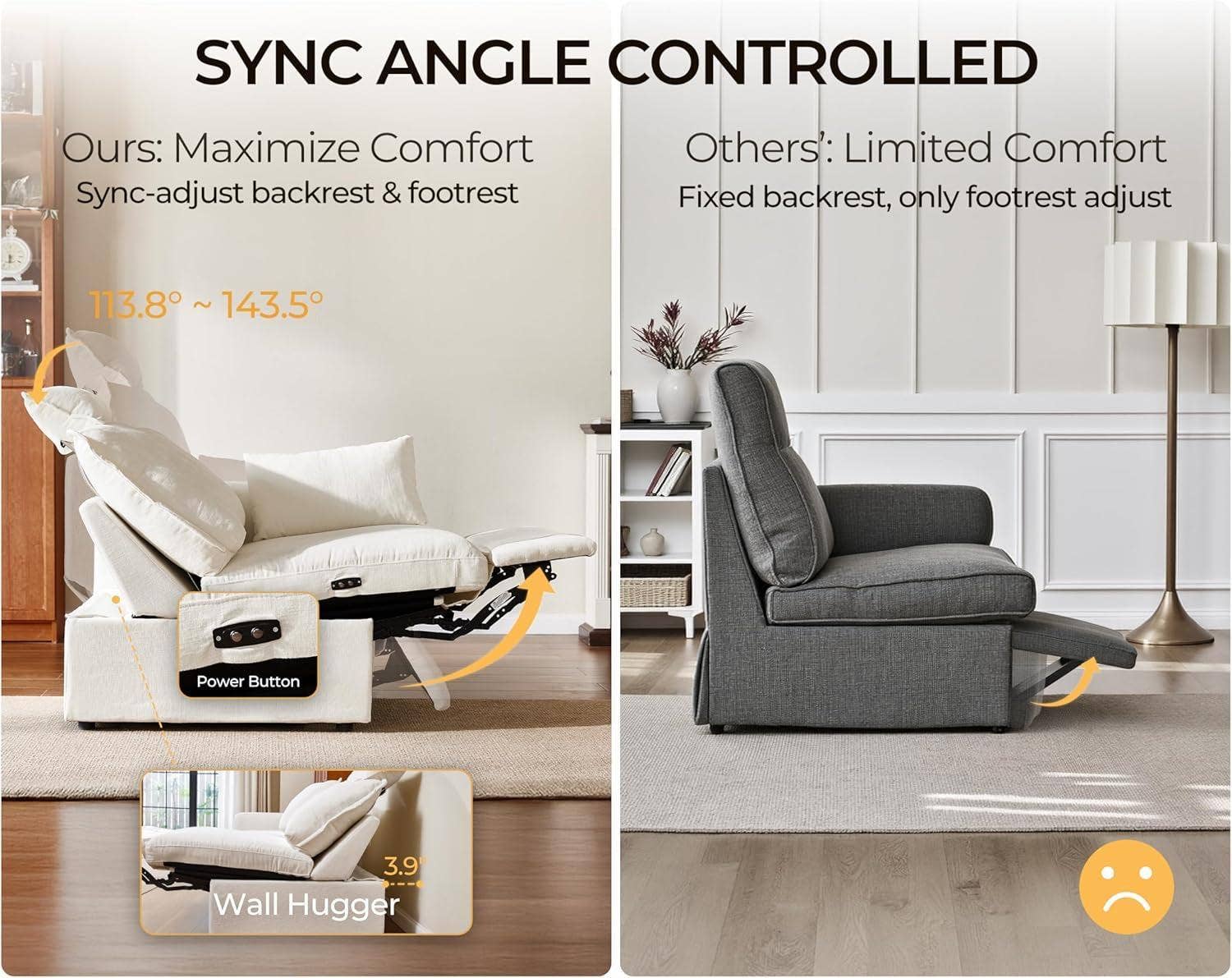 102.8 Inch White Chenille Power Recliner Sofa With Headrest Storage USB Table Wall Hugger for wholesale on Faire5