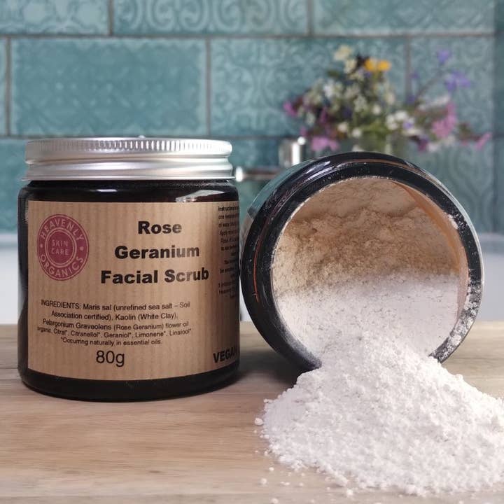 Rose Geranium Facial Scrub for wholesale by Heavenly Organics Skin Care