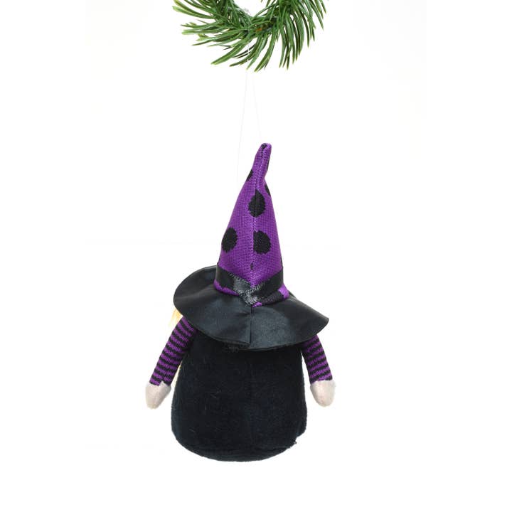 Starlight Collection - Vendita all'ingrosso Statuette decorative - Bambola Gnomo di Halloween Nero/Viola con Cappello da Strega a Pois2