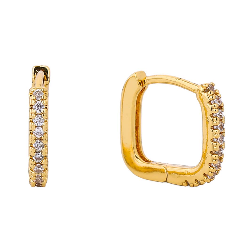 GLD 14K guld-dyppet CZ afrundet firkantet Huggie ørering for engroshandel på Faire