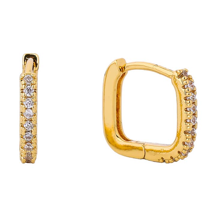 GLD 14K guld-dyppet CZ afrundet firkantet Huggie ørering for engroshandel på Faire0