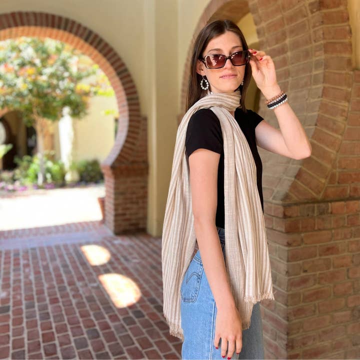 Humble Hilo - Wholesale Scarf - Women's - Humble Hilo Cumulus 100% Cotton Scarf Center Stripes25