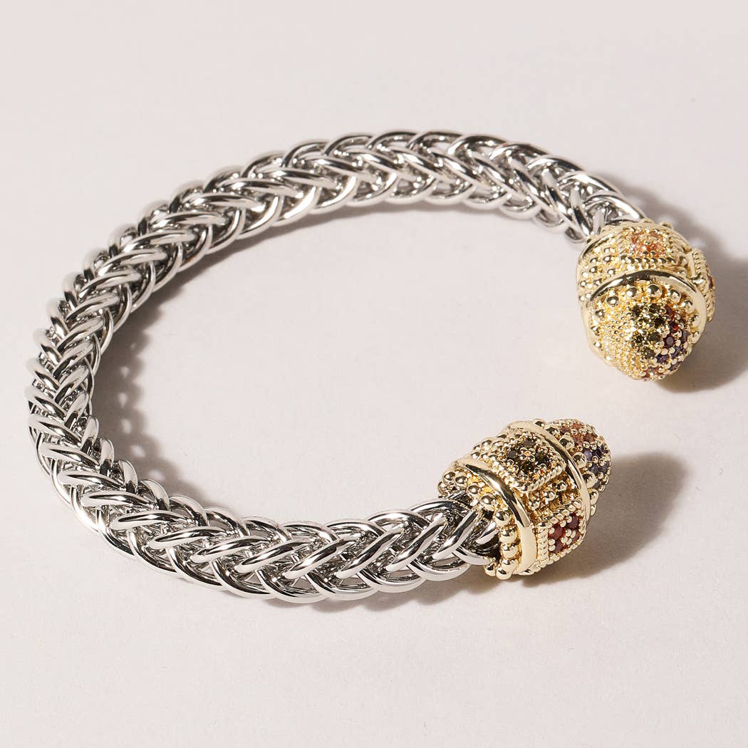 Fashion City - Vente Bracelet jonc - Bracelet jonc en forme de deux T, rond, entouré de pierres précieuses6