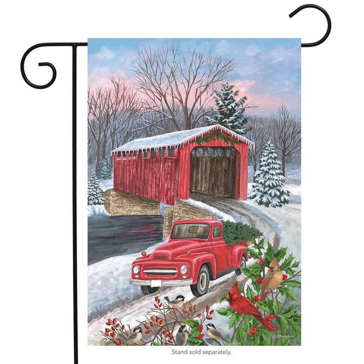 Briarwood Lane - Wholesale Flag - Winter Covered Bridge Garden Flag1