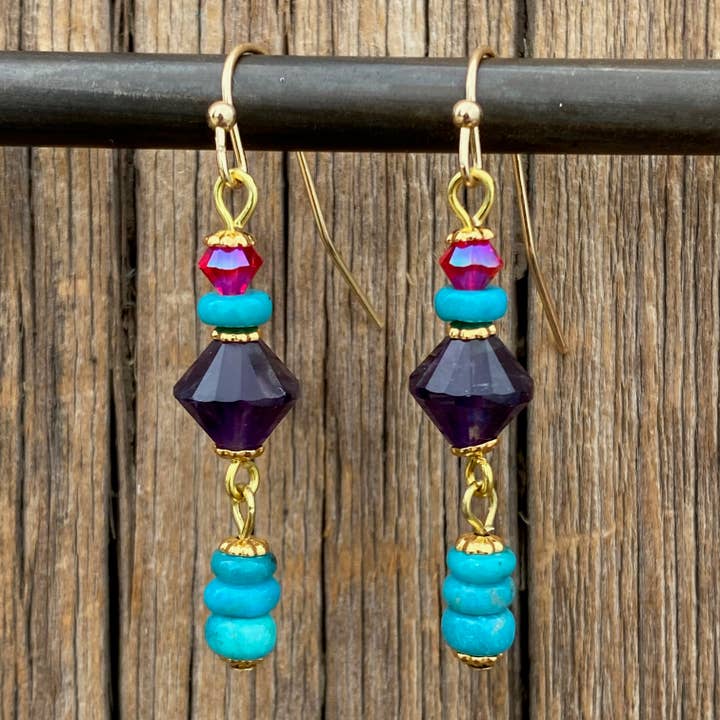 Watercolor Amethyst & Turquoise Earrings for wholesale by Cool Water Jewelry