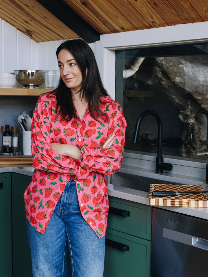 Boyfriend Button Down | Women’s Oversized Shirt | Strawberry for wholesale by Folklore Couture