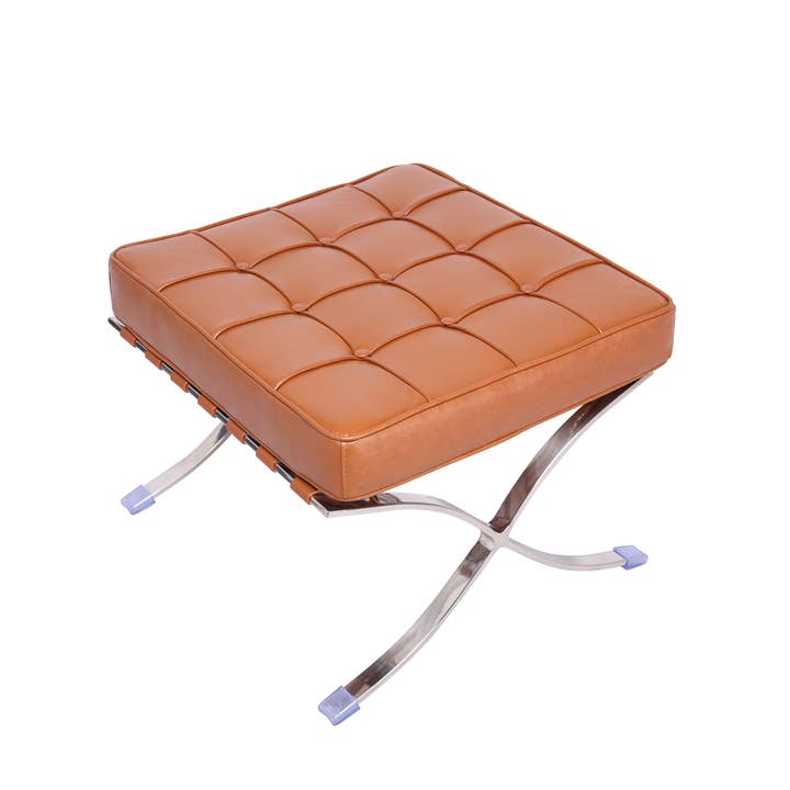 HomeRoots - Wholesale Ottoman - 20" Amber and Silver Leather Tufted Ottoman