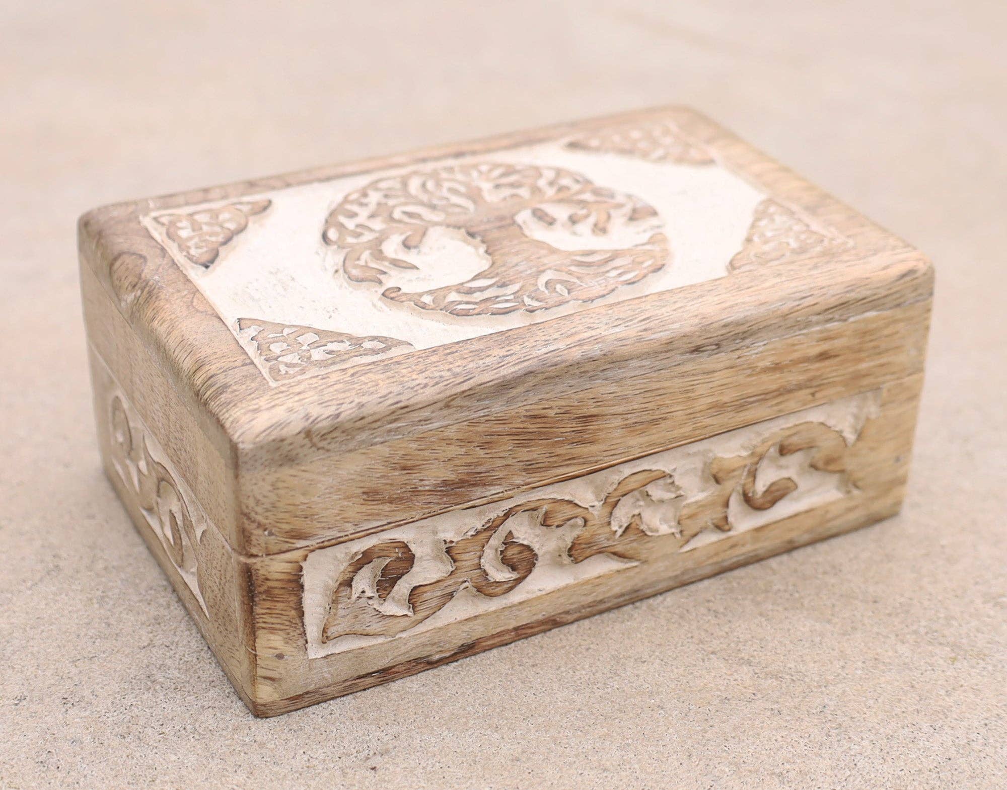 Lungta Imports – wholesale Jewellery box/organiser – Celtic Tree Of Life Hand Carved Jewelry Storage Keepsake Wooden Box9