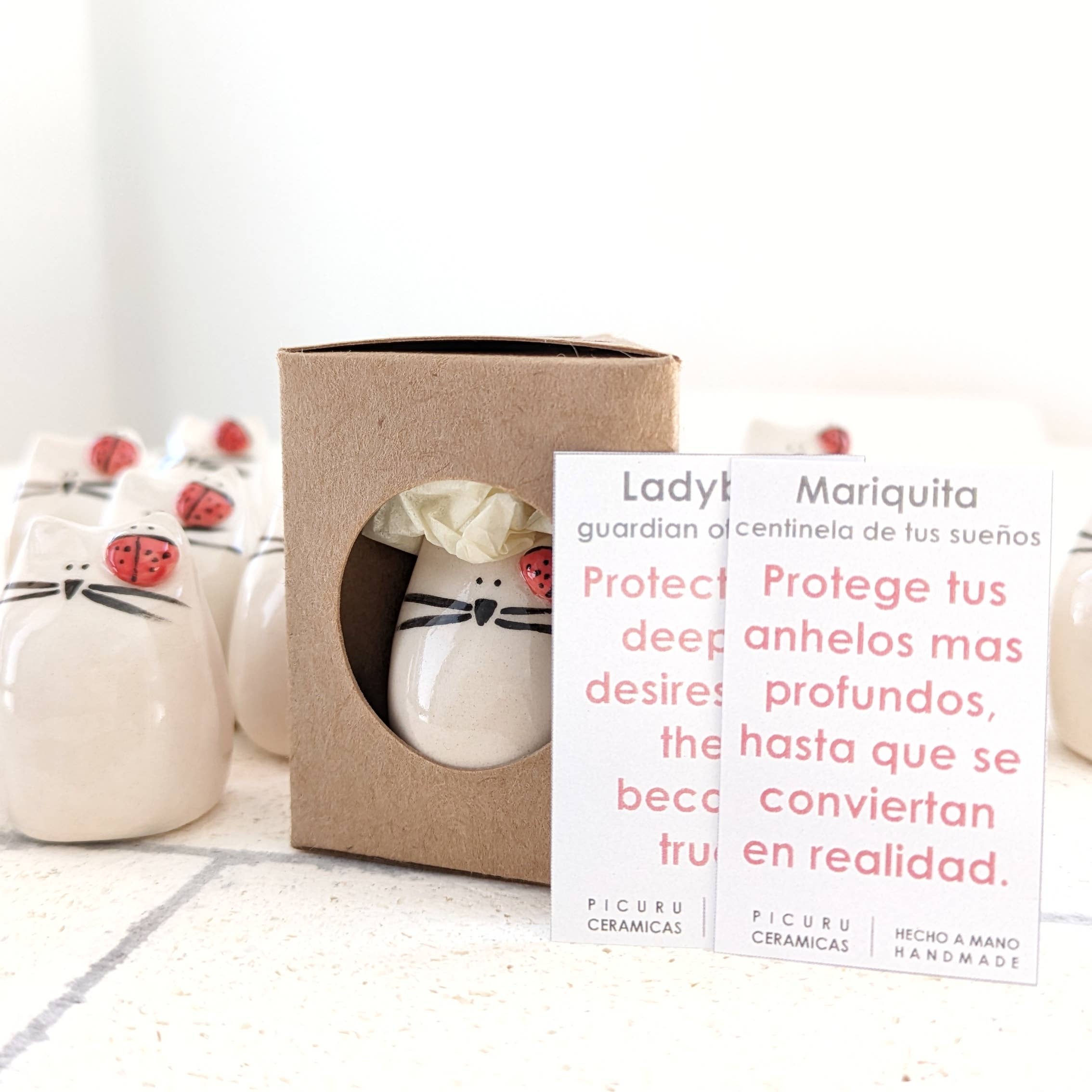 Picuru ceramicas - Vente Figurine décorative - Amulette Coccinelle, Gardienne de Vos Rêves - 5 Langues1