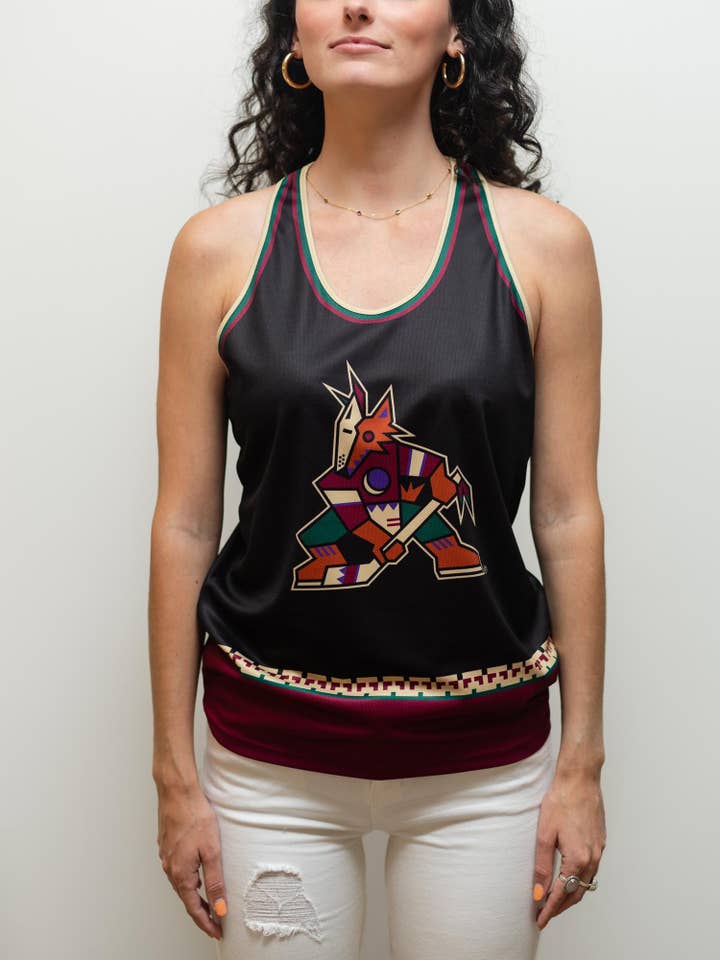 Black Arizona Coyotes Retro Alternate Women's Racerback Hockey Tank for wholesale on Faire