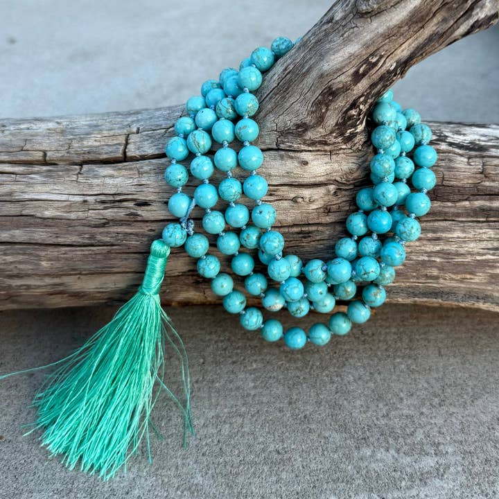 Lungta Imports – Engroshandel Bedehalskæde – Tibetansk buddhistisk turkis håndknyttet mala, rosenkrans med 108 perler, japa mala, meditationsmala, malakæde, gratis silkepose