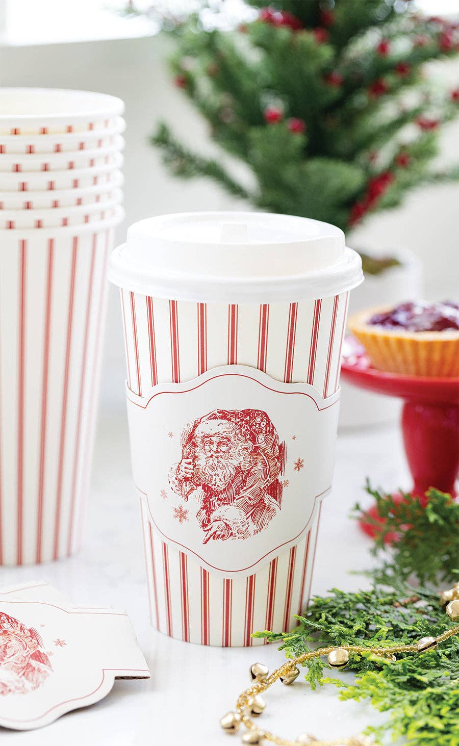My Mind’s Eye - Wholesale Disposable Cup - PLTG641 - Vintage Santa Stripe To Go Cups1