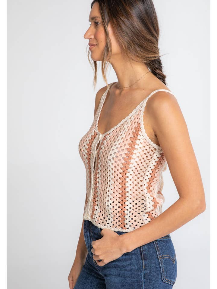 Sand Clay Striped Cropped Crochet Tank Top for wholesale on Faire
