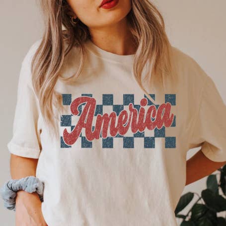 Checkered Retro USA Shirt for wholesale by Eleven Fashion