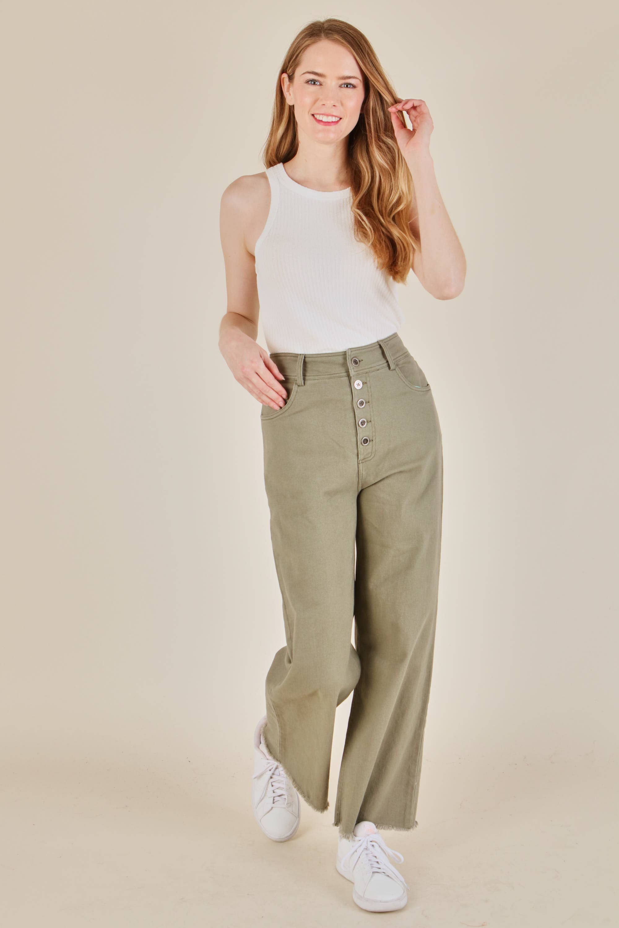 P.S Kate - Vente Pantalon – femme - [✨MEILLEURE VENTE] Pantalon boutonné uni très extensible P18659- PLUS6