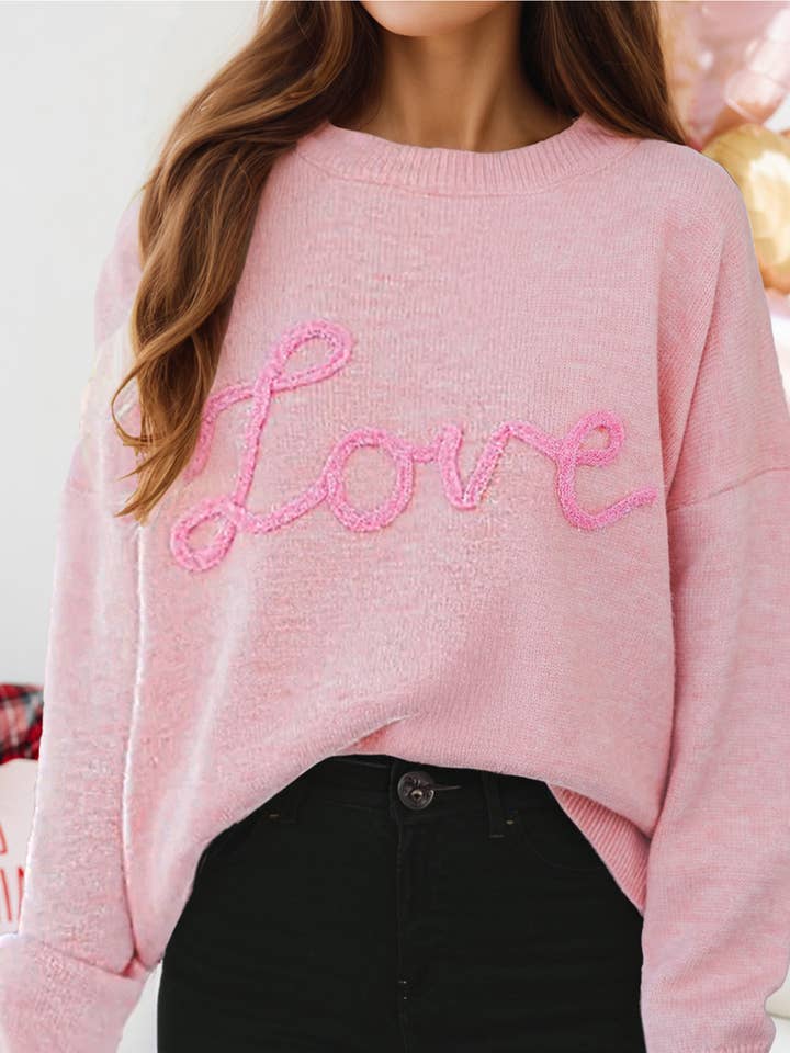 Valentines Corded Love Script Graphic Baggy Sweater for wholesale by fashionworks