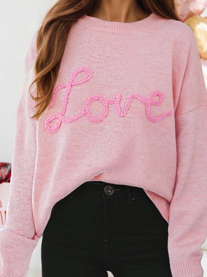 Valentines Corded Love Script Graphic Baggy Sweater for wholesale by fashionworks