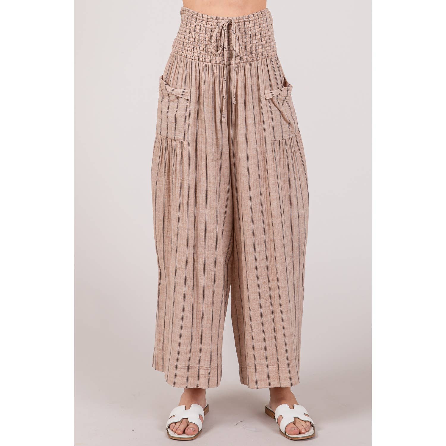 Sage + Fig - Wholesale Pants - Women's - STRIPED SMOCKED BOHO COTTON GAUZE PANTS (SP7105-A)11